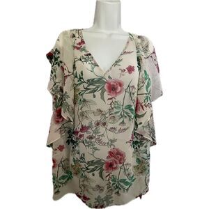 Rachel Roy Curvy Collection White Sheer Flowing Flower Top Women’s Size 2X